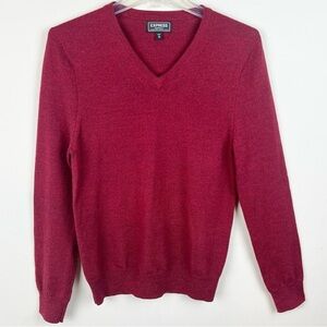 Express Merino Wool V Neck Sweater Heather Red XS Career Business Office Preppy